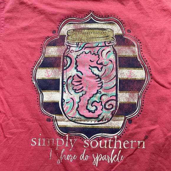 Simply Southern Seahorse “ I‎ Shore do Sparkle” Womans Graphic T Shirt Medium - Picture 5 of 5